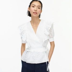 J. Crew White Eyelet Wrap Top